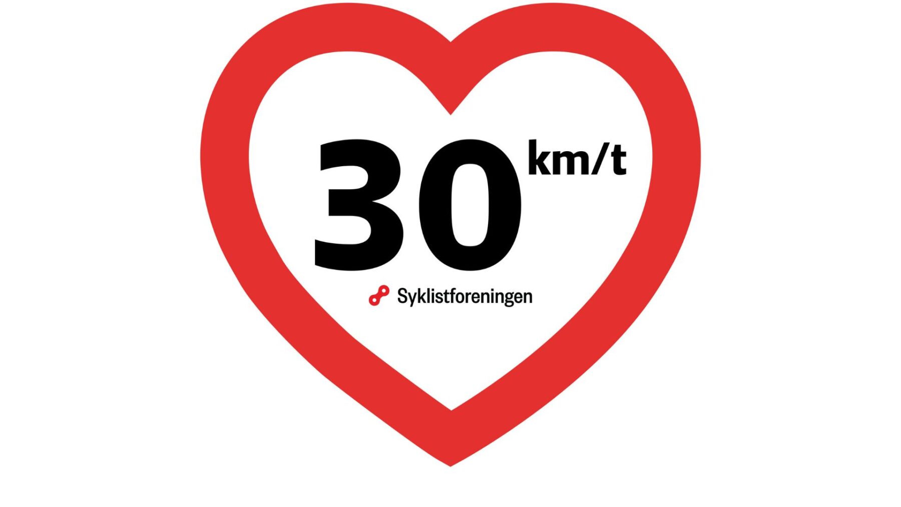 Et trafikkskilt formet som et hjerne med 30 kmt inni + Syklistforeningens logo